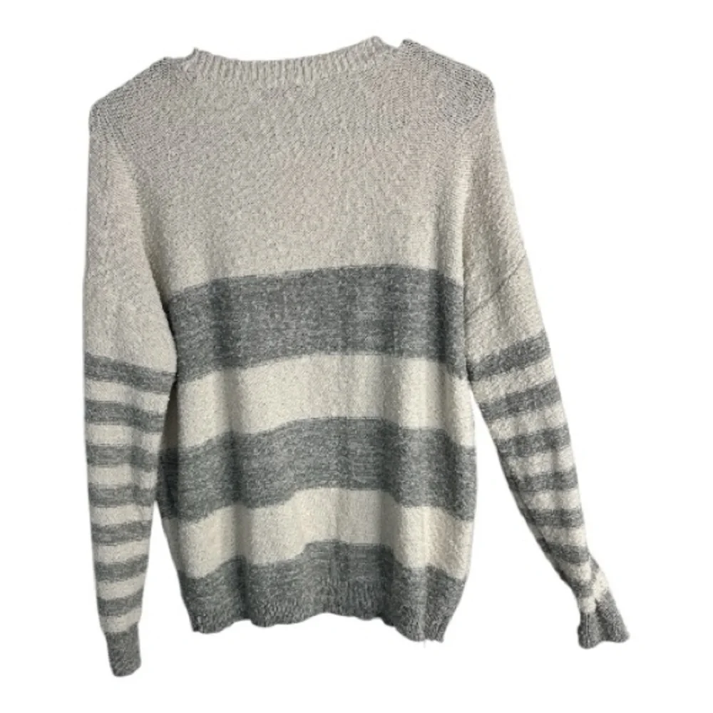 Knox Rose Women’s Cream and Gray Textured Striped Knit Sweater Size M